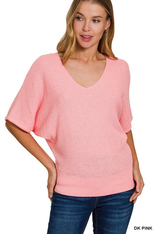 Dolman Sleeve V-Neck Knit Sweater
