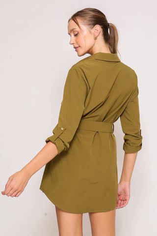 Stylish Belted Shirt Dress