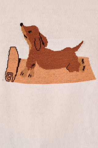ROUND NECK LONG SLEEVE "DOG YOGA CLUB" GRAPHIC SWEATER