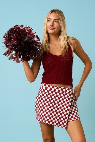 GAME DAY CHECKERED OVERLAY WRAP FRONT MINI SKORT