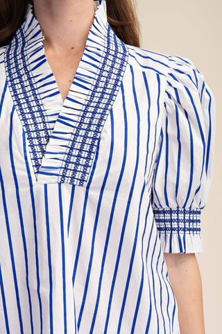 Ruffle V-Neck Smocked Puff Sleeve Stripe Mini Dress