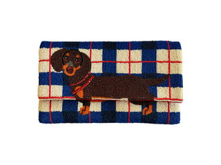 Lily Posh Hand-Beaded Dachshund Plaid Crossbody Clutch