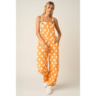 POLKA DOT GAME DAY BARREL LEG OVERALLS
