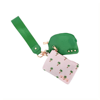 Summer Spritz Dual Pouch Wristlet - Emerald & Pink Palm Tree Edition