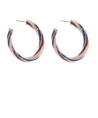 Red, White, & Blue Patriotic Twisted Hoop Earrings - Hypoallergenic Titanium