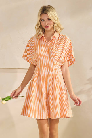 Tennessee Game Day Orange & White Pleated Stripe Shirt Dress
