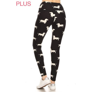Plus Size Dachshund Print High-Waist Leggings: Buttery Soft Yoga Band (Sizes 12-22)