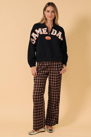 Navy & Orange "Game Day" Collared Half-Zip Football Sweatshirt