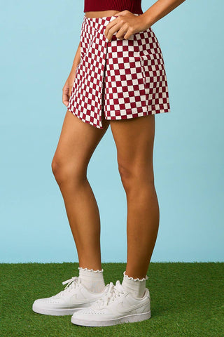 GAME DAY CHECKERED OVERLAY WRAP FRONT MINI SKORT
