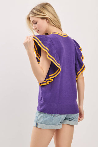 Ruffle Sleeve Varsity Gameday Knit Top
