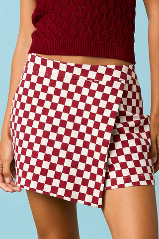 GAME DAY CHECKERED OVERLAY WRAP FRONT MINI SKORT