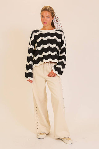Wavy Textured Knit Spring Sweater