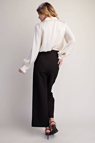 Luxe Satin V-Collar Blouse with Puff Sleeves