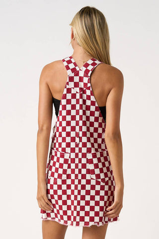 GAME DAY CHECKERED BIB OVERALL MINI DRESS
