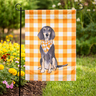 Orange Plaid Bluetick Coonhound Garden Flag