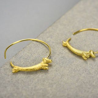 Dachshund Hoop Earrings, Medium, Gold Plated