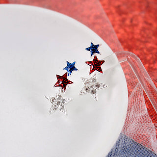 Patriotic Star Crawler Earrings – Red, White, & Blue Crystal Americana