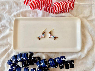 Patriotic Dachshund Earrings | USA Plaid Doxie Polymer Clay Studs