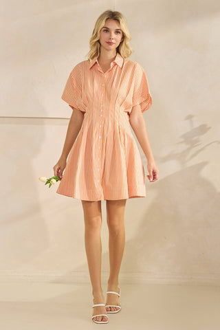 Tennessee Game Day Orange & White Pleated Stripe Shirt Dress