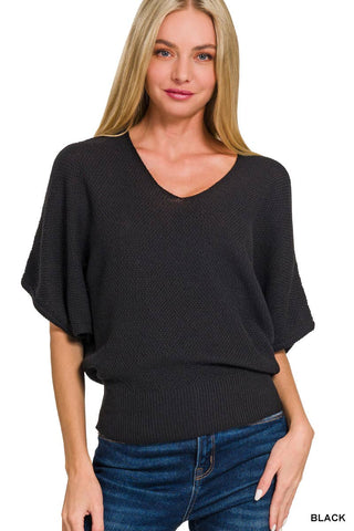 Dolman Sleeve V-Neck Knit Sweater