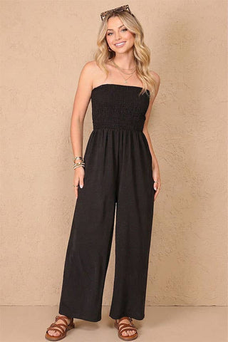 Smocked Strapless Jumpsuit