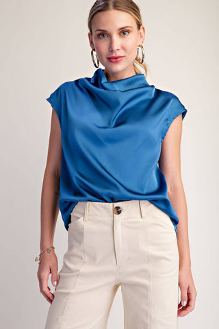 Luxe Satin Cowl Neck Sleeveless Blouse