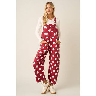 POLKA DOT GAME DAY BARREL LEG OVERALLS