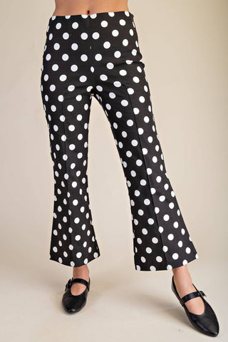 Chic High-Waisted Polka Dot Flare Crop Pants