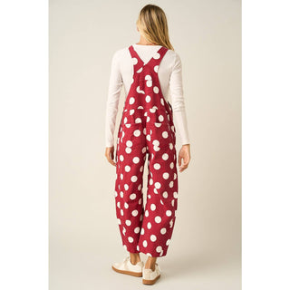 POLKA DOT GAME DAY BARREL LEG OVERALLS