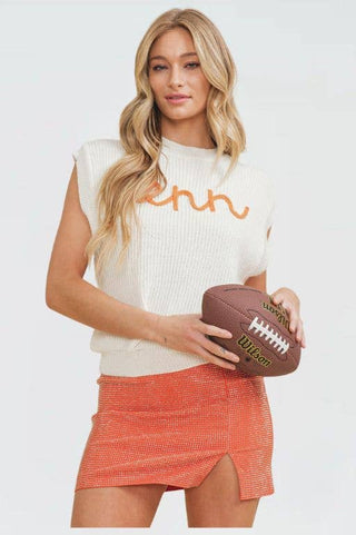 CSW10210Y - 'TENN" EMBROIDERED SLEEVELESS SWEATER TOP: Ivory / M
