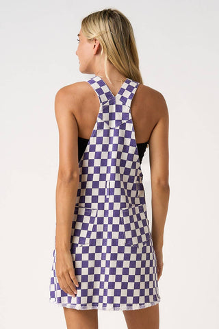 GAME DAY CHECKERED BIB OVERALL MINI DRESS