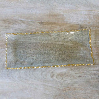 Fairbanks Rectangle Glass Platter – Elegant Clear & Gold (13.75x6’’)