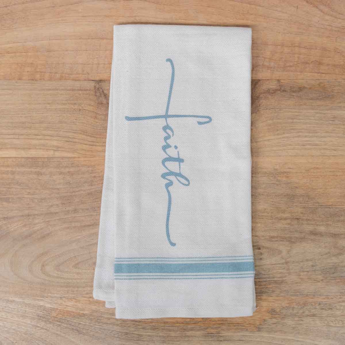 Faith Hand Towel – Elegant Cream & Blue (20x28’’) - Home