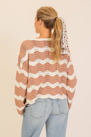 Wavy Textured Knit Spring Sweater