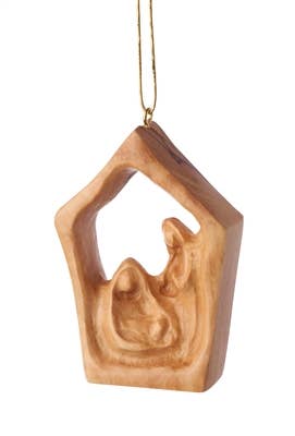 Holy Family in House Olive Wood Ornament – 2.75"