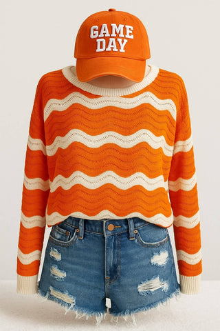 Wavy Textured Knit Spring Sweater
