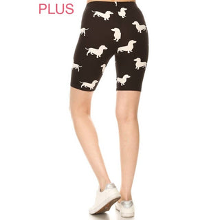 Plus Size Buttery Soft Dachshund Print Bike Shorts (1X-3X)