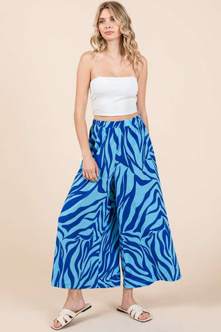 Electric Blue Zebra Wide Leg Pants