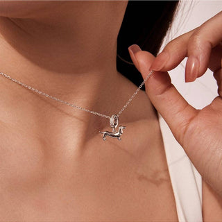 Pave CZ Dachshund Pendant Necklace, Copper