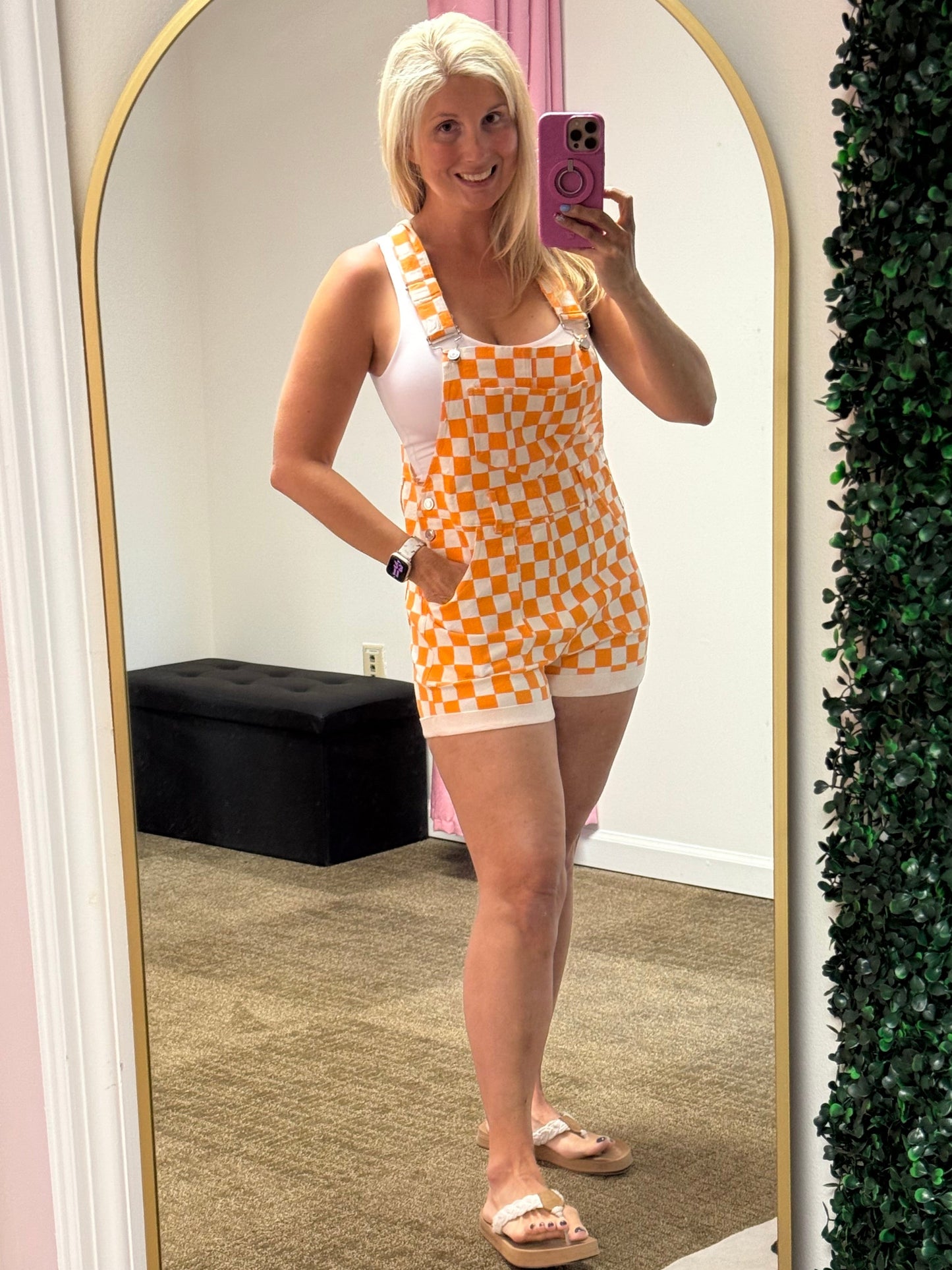 Game Day Checker Overalls – Orange & White - One Piece