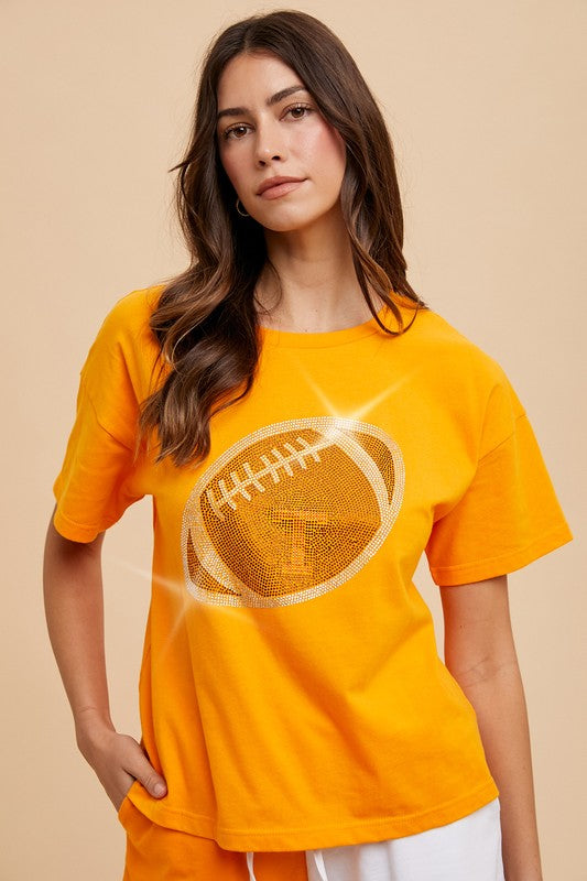 Game Day Football Rhinestone Tee – Sparkle on the Sidelines - S - Shirt
