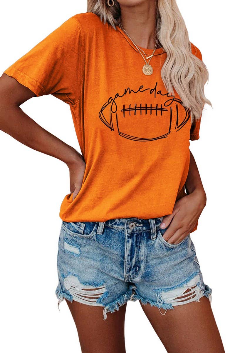 Game Day Printed Short Sleeve T-Shirt - Orange / S - Women > Tops > Tshirts > Graphic