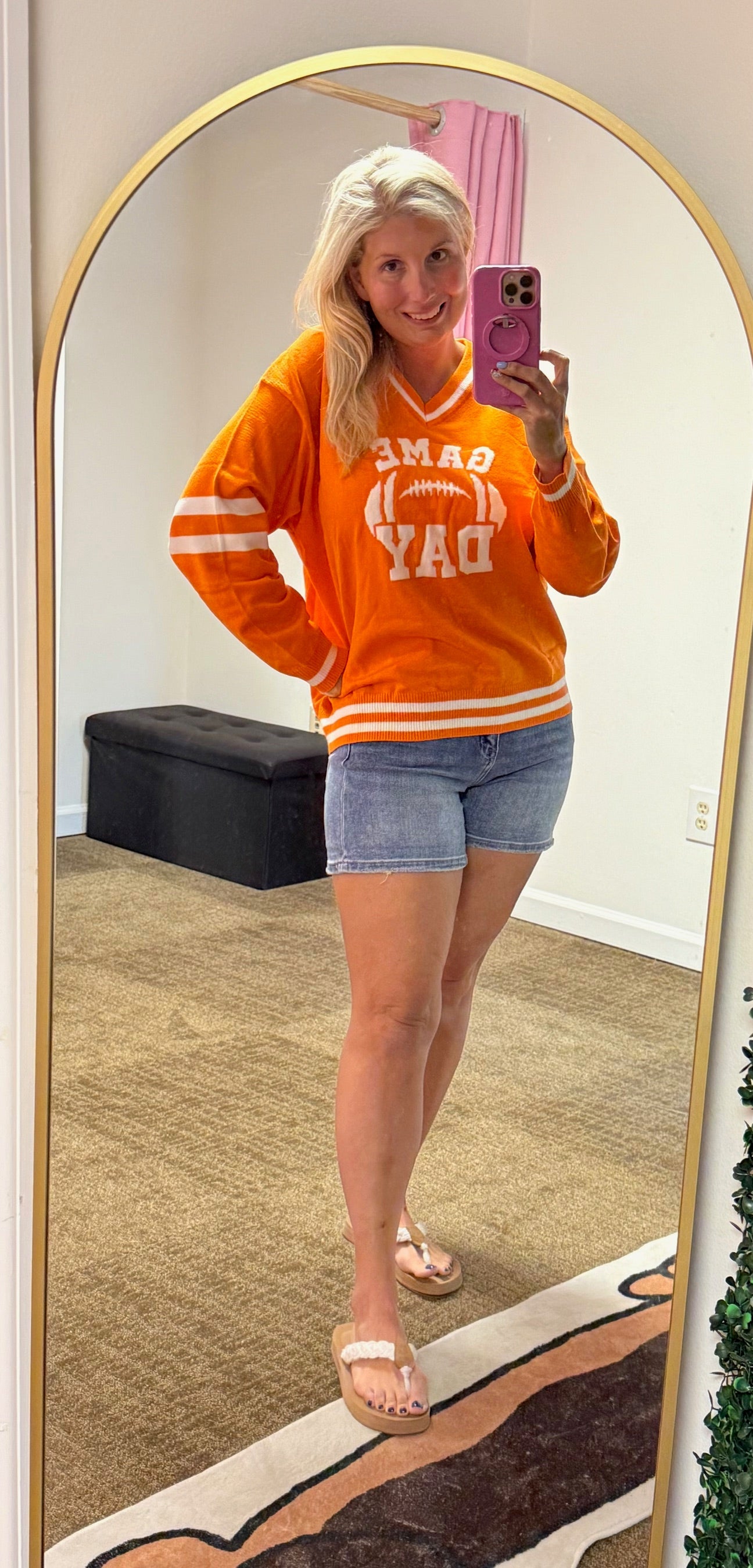 Game Day Varsity V-Neck Sweater – Orange & White - Sweater