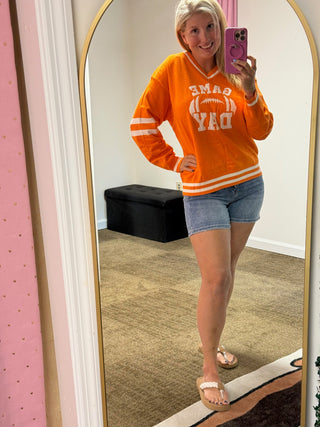 Game Day Varsity V-Neck Sweater – Orange & White - Sweater
