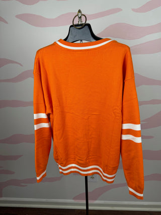 Game Day Varsity V-Neck Sweater – Orange & White - Sweater