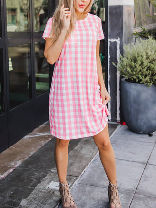 Gingham Pocket Tee Dress - Dress