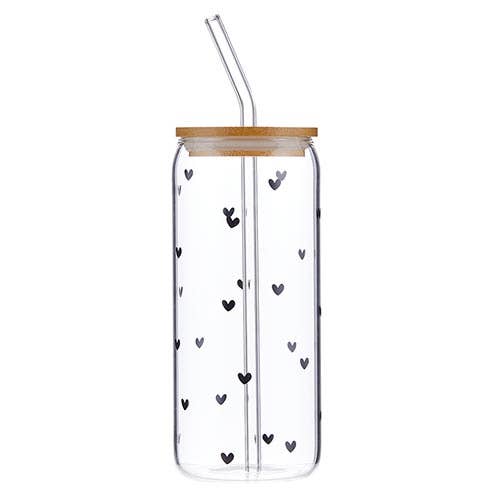 Glass Cold Brew Tumbler – Black Hearts (20 oz) - Home