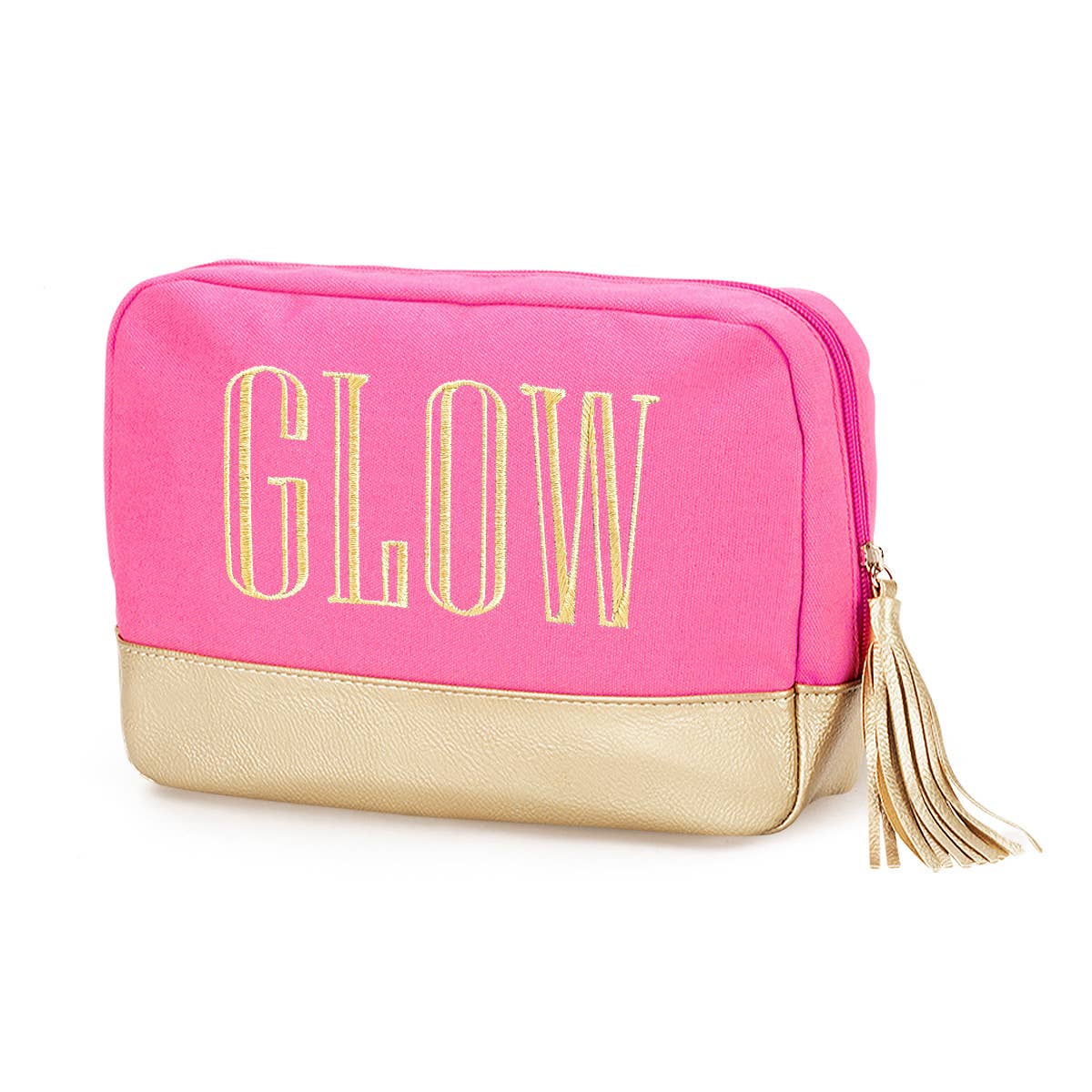 Gold Glow Cabana Cosmetic Bag - Hot Pink