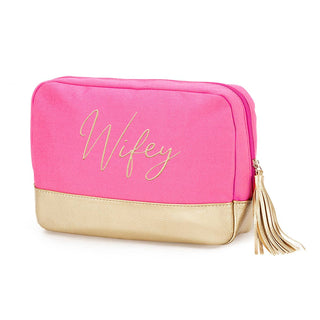 Gold Wifey Hot Pink Cabana Cosmetic Bag