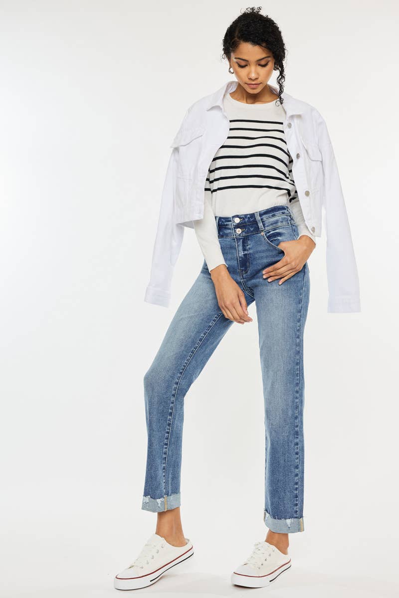 High Rise Slim Straight Jeans - Medium Wash - Jeans